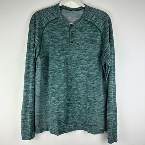 Lululemon Metal Vent Men's Green Henley Shirt Long Sleeve Lightweight Size M